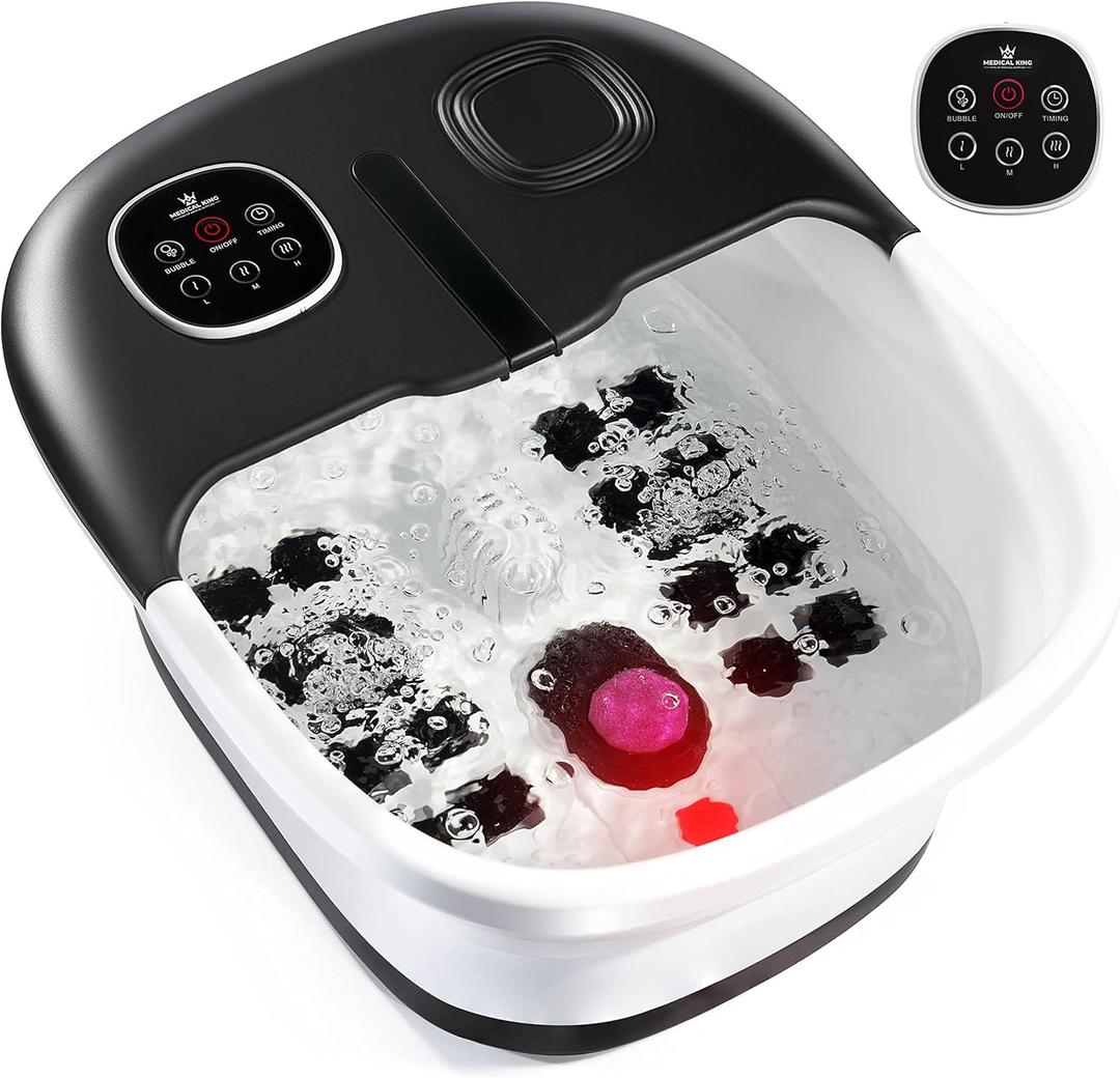Medical king Foot Spa with Heat and Massage and Jets Includes A Remote Control A Pumice Stone Collapsible Massager with Bubbles and Vibration (Black)