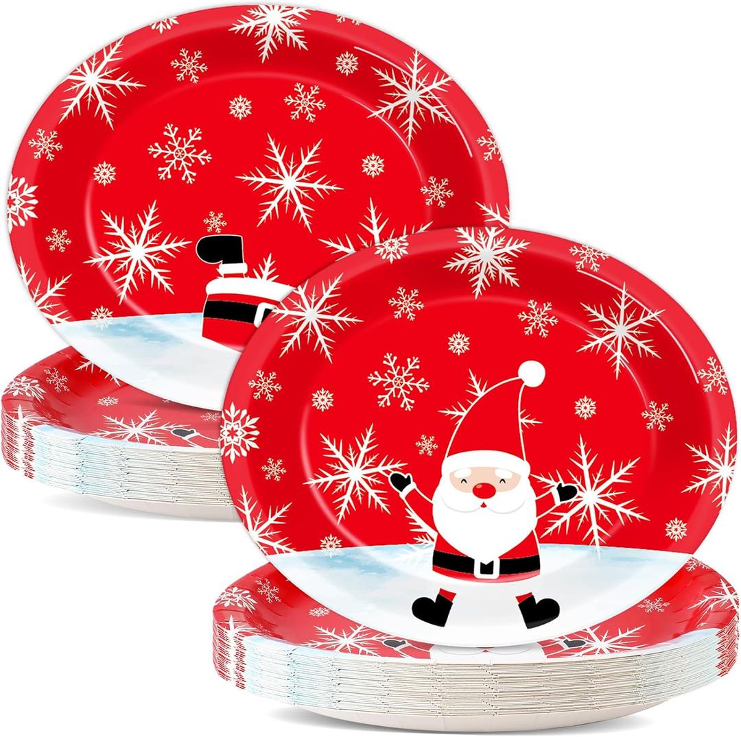 Qyeahkj 50 Pcs Winter Oval Paper Plates Large 11" Disposable Winter Snowflakes Platters Decorations Supplies for Xmas Holiday Party Dinner Gathering Heavy Duty Dish Tableware Decor