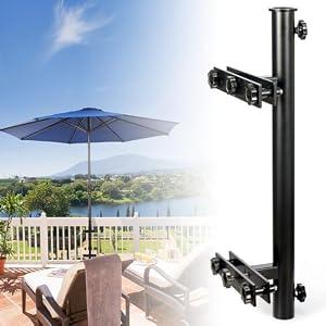 KINGSHANHAI 304 Stainless Steel Umbrella Holder for Deck Railing, Heavy-Duty Patio Umbrella Mount, Easy Installation Adjustable Outdoor Umbrellas Base(Grille, Black)