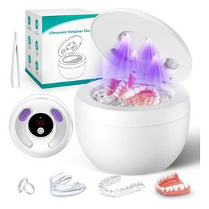 Upgraded Ultrasonic Retainer Cleaner Machine, 45kHz Ultrasonic Dentures Cleaner for Night Guards, Braces, Aligner, Toothbrush, Jewelry and More, 200ML Capacity, White