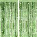 2 Pack Light Green Metallic Tinsel Foil Fringe Curtains, Door Streamers Photo Booth Backdrop for Birthday Party, Tinsel Curtain Backdrop for Baby Shower Bachelorette Christmas Party Decorations