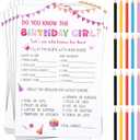 Marspark 50 Pcs Who Knows The Birthday Girl Best Pink Birthday Party Game Cards Set with 20 Pcs Cute Pencils for Teens Girls Night Sweet Sleepover Party Supplies