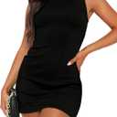 WIHOLL Women's Summer Sleeveless Boat Neck Mini Dress Slim Fit Party Club Bodycon Dresses, Size S 