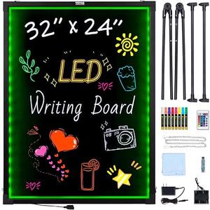 VEVOR 32"x24" LED Message Writing Board, Menu Sign Boards, Illuminated Erasable Lighted Chalkboard, Neon Effect Drawing Panel with 8 Fluorescent Chalk Markers and Remote Control
