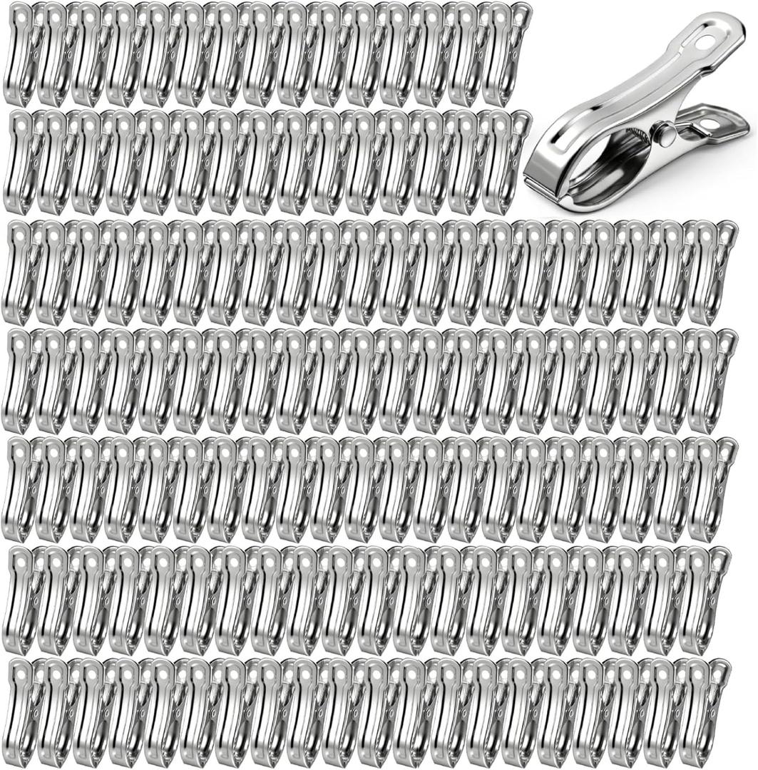 200Pcs Stainless Steel Garden Clips, Large Open Metal Clamps for Greenhouse Hoops, 2" Fix Plant Cover Shade Cloth Netting Tarp, Tight Grip Weatherproof Gardening Supplies