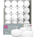 HYOOLA Premium White Floating Candles 1.75 Inch - 3 Hour - 20 Pack - European Made