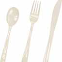 HEIPINIUYE 75 Pack Ivory Plastic Cutlery Heavy Duty Ivory Plastic Knives Forks and Spoons Disposable Silverware Set for 25 Guest Camping Birthday Baby Shower Party Cutlery Set