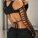 GORGLITTER Women's Cut Out Super Crop Top Bolero Long Sleeve Crew Neck T Shirt Shrug Tops (Black, S)