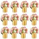 Ninehaoou 12 Pcs Gold Cylinder Vases for Wedding Centerpieces 5.1 Inch Tall Metal Flowers Vase Small Hurricane Holder for Wedding Dining Coffee Table Party Decorations, Not Included Flowers