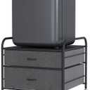 Mini Fridge Stand, 120LBS Mini Fridge Table, 2 Drawer Fridge Cart, Mini Fridge Stand with Storage, Metal Frame Iron Top, 4 Swivel Wheels for Home Kitchen, Black