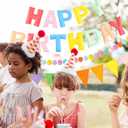 CANREVEL Pre-Strung 3D Happy Birthday Banner, 3 PCS Happy Birthday Felt Garland, Pom Pom Garland, Triangle Fabric Garland Bunting, Reusable Birthday Decorations for Women Men Girls Boys, Pastel