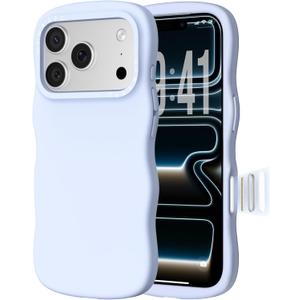 ORNARTO for iPhone 17 Pro Max Case for Women Girls Cute Wave Edge, Camera Control Button, Shockproof Liquid Silicone Phone Case for iPhone 17 Pro Max 6.9", Light Blue