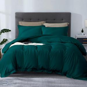 SLEEP-NEST All Season Hotel Luxury Queen Duvet Cover 90x90 Inches 3-Piece Bedding Set, 100% Egyptian Cotton with Zipper Closure & Corner Ties, Breathable Cover, Easy Care - Teal Green