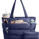 Bagstellar Puffer Tote Bag for Women, Lightweight Puffy Work Handbag Teacher Nurse Quilted Shoulder Bag for School Travel Gym | Cloud Bag w/ Zipper