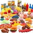 Jaxojoy 122 Piece Pretend Food Set for Kids - Food Toys for Kids Kitchen Set - Pretend Play Kitchen Accessories and Playset for Interactive and Imaginative Activities