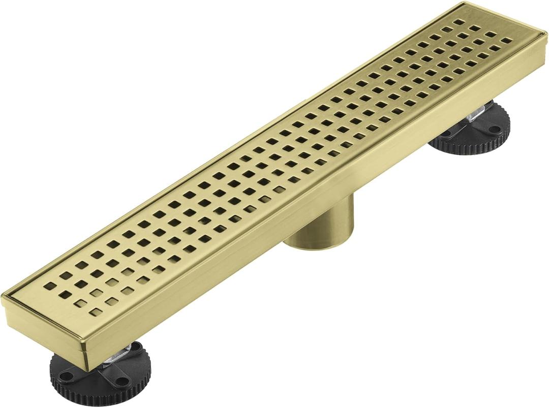 AVSIILE Linear Shower Floor Drain, Brushed Gold 18 Inch Bathroom Drains Kit