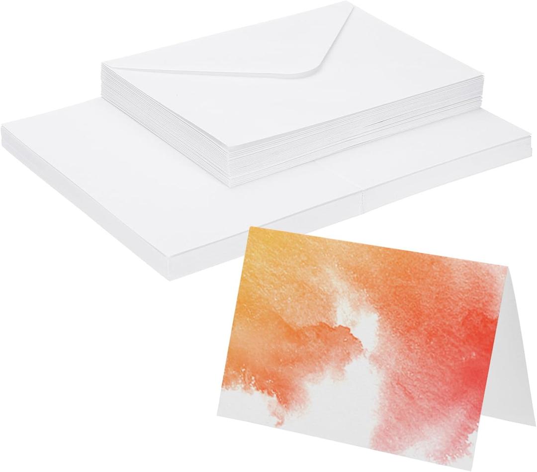 PATIKIL 200 Sets Pure Cotton Watercolor Cards 140lb/300 GSM Postcards with Envelopes for Art Painting Creative Thank Notes, 5x7 Inch Foldable Size