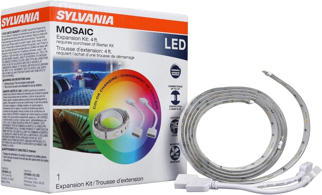 Sylvania LED Mosaic Flexible Light Expansion Kit for Starter Kit with Remote Control, Full Color, 2 2ft RGBW Strips (65483) (Indoor - Plug In - Expansion Kit)