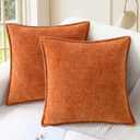 CaliTime Fall Throw Pillow Covers Decorative 18 X 18 Inches Pack of 2 Cotton Thread Stitching Edges Solid Dyed Soft Chenille Cushion Cases for Couch Sofa Bed Living Room Farmhouse Burnt Orange