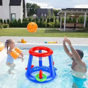Pool Toys Games Set, Inflatable Basketball Hoop Ring Toss Pool Game, Game Toys for Kids Adults Swimming Pool Water Game, Summer Party Interactive Water Games