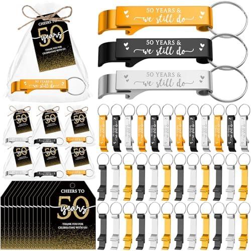 Reallnaive 50 Sets 50th Birthday Party Favors for Guest We Still Do 50 Years Bottle Opener Keychain Thank You Cards and Bags 50th Wedding Anniversary Souvenirs Return Gift