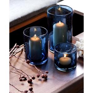 ARIAMOTION Blue Candle Holder for Pillar Tealights Modern Bubbles Glass Hurricane Cylinder Vases Table Centerpieces Indoor and Outdoor Use Dining Table Coffee Bar 8" 5" 3.5" Height Set 3