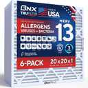 BNX TruFilter 20x20x1 Air Filter MERV 13 Smoke, Allergy, Pet Defense 6-Pack