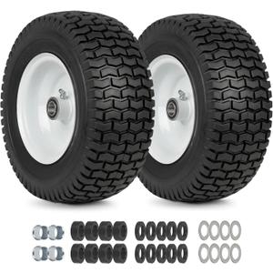 GICOOL 13x5.00-6 Flat Free Lawn Mower Tire and Wheel, 13x5-6 Riding Lawnmower Tire with 3"-6" Centered Hub and 3/4" & 5/8" Bearings, Tractor Turf Tire Turf-Friendly, 2 Pack