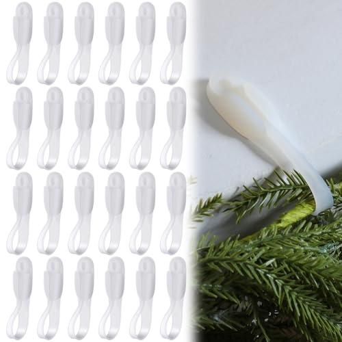 Relaxweex 24 Pcs Garland Hanger for Mantle No Drill Garland Hangers Hooks Wreath Ties Fireplace Stocking Holder Stretchable Silicone Adhesive Straps for Door Frame Stairways (Clear)