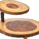 Lipper International Acacia 2-Tier Tree Bark Server for Meats, Cheeses, and Crackers,Acacia Tree Bark, 14"L x 14"W x 8"Th