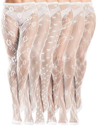 Ramede 5 Pairs Women Fishnet Thigh High Stockings Waist Tights Bow Patterned lace Fishnet Leggings Pantyhose for Halloween(White,L) Ramede 5 Pairs Women Fishnet Thigh High Stockings Waist Tights Bow Patterned lace Fishnet Leggings Pantyhose for Halloween(White,L)
