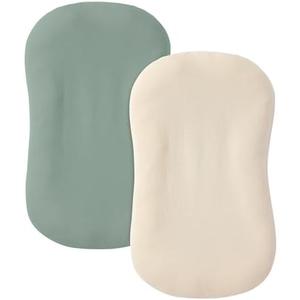 guruixu Muslin Baby Lounger Cover 2 Pack, 100% Cotton Infant Lounger Cover, Soft & Breathable Replacement Slipcover, Compatible with Snuggle Me Newborn Lounger (Roman Green,Cream)