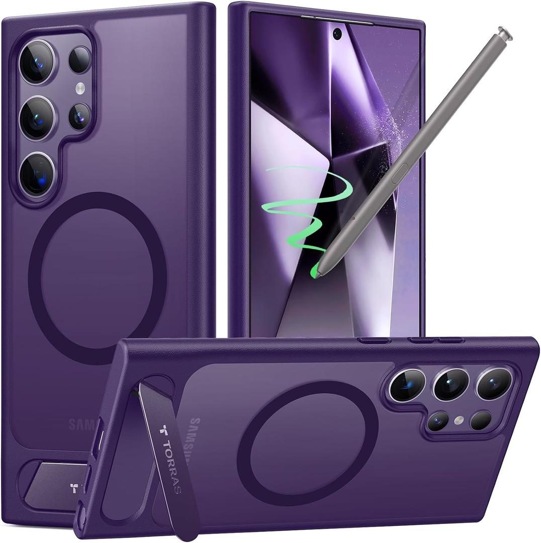 TORRAS Strong Magnetic & Seamless Stand for Samsung Galaxy S24 Ultra Case, Fit for MagSafe, Mil-Grade Drop Protection, Adjustable Kickstand for Samsung Galaxy S24 Ultra Case, Translucent Deep Purple (for Galaxy S24 Ultra, Deep Purple-S24 Ultra)