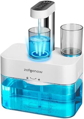 ZOFGENOW Upgraded Automatic Mouthwash Dispenser for Bathroom,Bathroom Accessories 17.6 FlOz Dispensers with Magnetic Cups,Adjustable Dispensing Levels, Suitable for All Age Groups,White