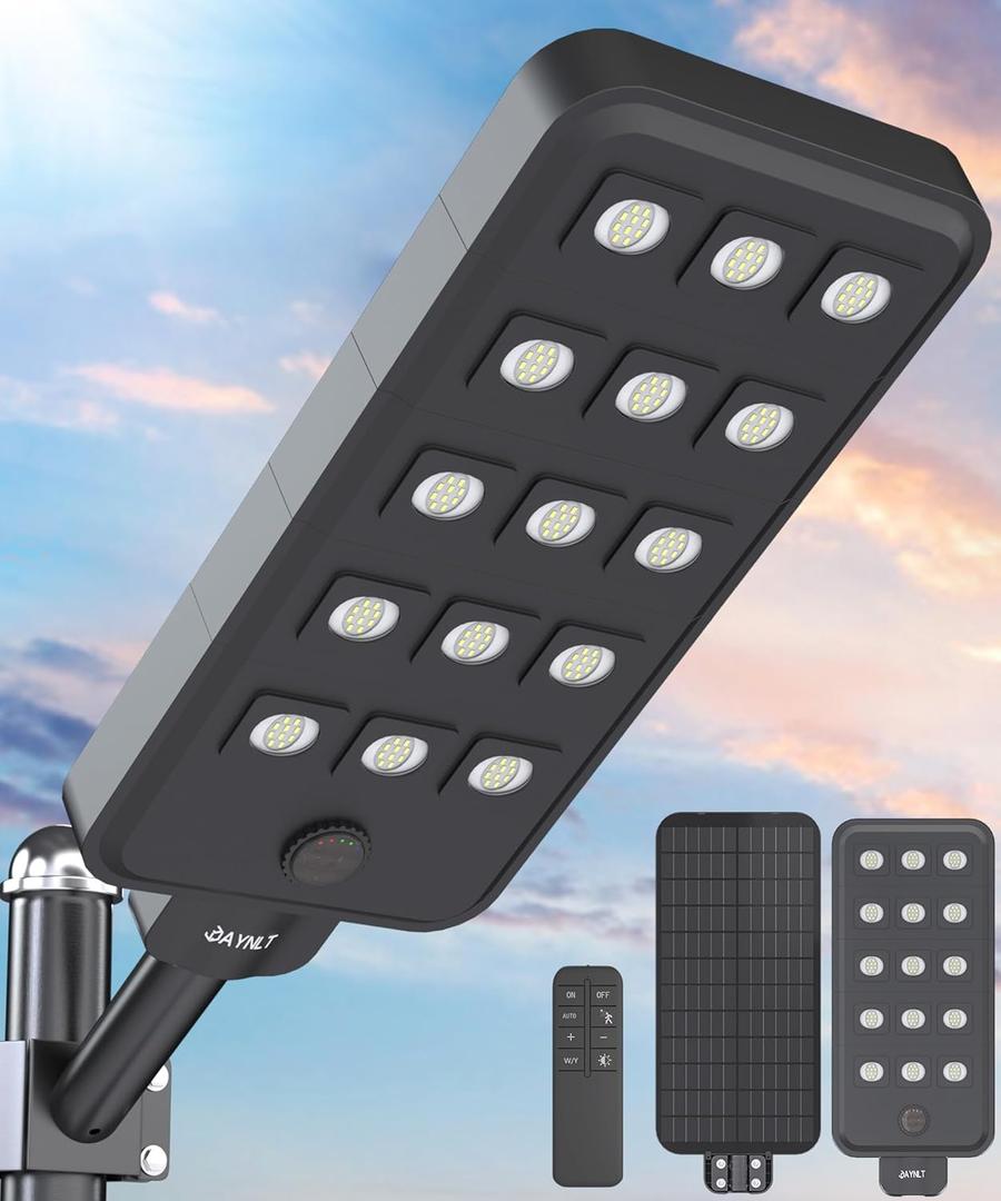 JAYNLT X-15000W Solar Street Lights Outdoor, Ultra-Large 6500K Commercial Parking Lot Lights Dusk to Dawn,IP67 Waterproof Solar Power Flood Security Light for Parking Lot,Garage
