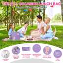 Insulated Nylon Lunch Box for Girls, Kids, and Women-Stylish Purple Preppy Large Lunch Bag with Adjustable Strap and Chenille Letter 'F', Tote for School, Travel, and Picnics-Ideal Preppy Stuff Choice