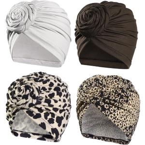 Artilady Stretch Turban Hats for Women - African Knot Headwraps Soft Pre Tied Bonnet Hair wrap Pretied for Black Women (Color Set 7)