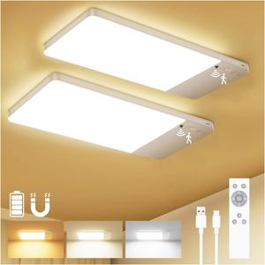 12000mAh Battery Operated Ceiling Light with Remote, Cordless Overhead Lighting, Adjustable Temperatures & Brightness No Wiring, Motion Sensor Light for Closet Pantry, Hallway, Shed, Shower