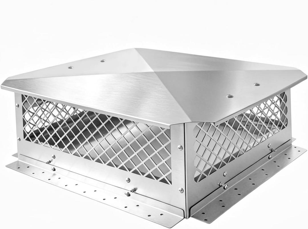 Stainless Steel Chimney Cap, Fireplace Chimney Flue Cover with Adjustable Metal Strips & Bolts Screws, Heavy Duty Chimney Top Cap for Fireplace & Stove Flue Protection (18" x 21")