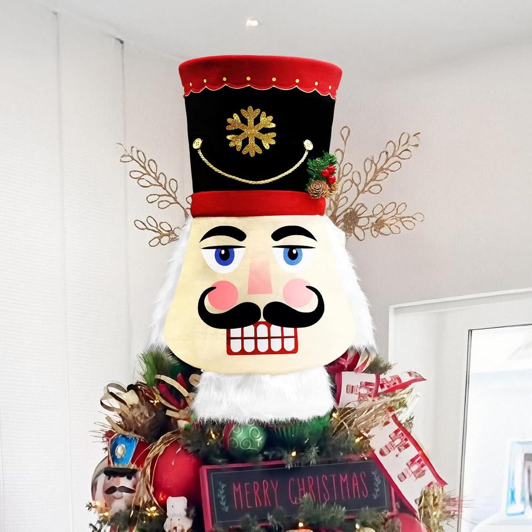 Nutcracker Christmas Tree Topper Hat Xmas Nutcracker with Spring Red Hat Ornament Winter Holiday Santa Home Decoration Wreath Festive Gift Ideas Supplies