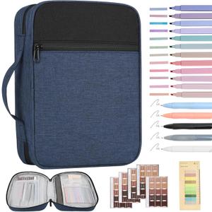 Bible Cover for Men Bible Book Cover Canvas Carrying Case Book Protector Case Large Bible Cover with Durable Handle Bible Study Supplies Accessories Christian Gifts (Blue, Large)