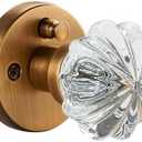 dairazan Privacy Door Knob with Clear Crystal Glass Flower Handle and Antique Amber Brass Rosette – Elegant Vintage Interior Lock Set for Bedroom & Bathroom