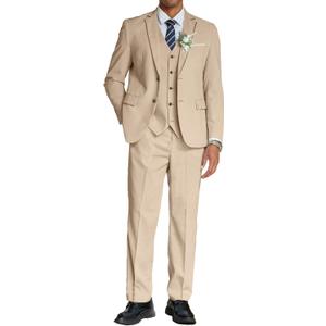COOFANDY Men's 3 Piece Linen Suits Casual Lightweight Blazer Jackets Vest Pants Set for Wedding Business Prom (X-Large, Khaki)