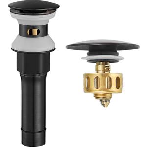 BESy Oil Rubbed Bronze Bathroom Sink Drain, Bathroom Faucet Vanity Sink Pop Up Drain Stopper with Overflow, Built-in Anti-Clogging Strainer, Oil Rubbed Bronze