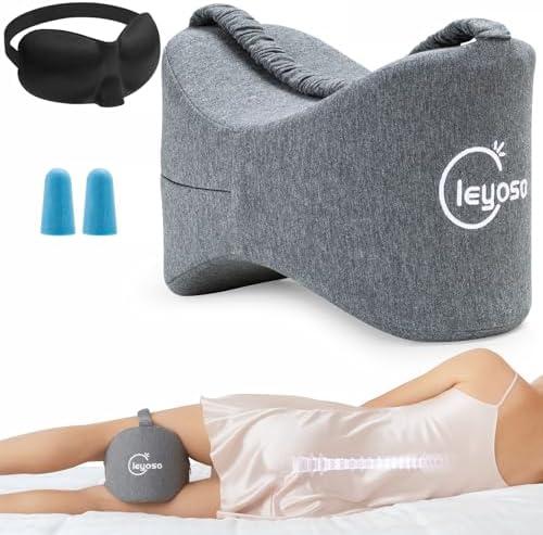 Side Sleepers Knee Leg Pillow Leg Pillow for Side Sleeping with Strap,100% Memory Foam Wedge Contour Spacer Cushion for Back, Hip Knee Pregnancy Sciatica Pain Relief Free Sleep Grey