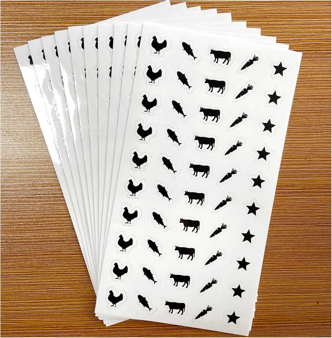 10 Sheets(500 Qty) Meal Stickers,Wedding Food Choice Sticker for Place Cards, Beef, Chicken,Fish (Black)