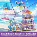 955 Pcs Friends Seaside Villa Building Set, Beach House Building Block Toys, STEM Creative Vacation Hut Brick Kit with Helicopter,Sailboat,Yacht,Birthday Gifts for Kids Girls Boys Age 6-12+