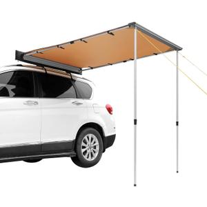 VEVOR Vehicle Awning 6.6'x8.2' Roof Rack Pull-Out Sun Shade UV50+ PU3000mm, Retractable Weatherproof 4x4 Side Awning for SUV Outdoor Camping & Overland (Hardware Included), w/Waterproof Storage Bag