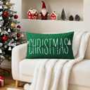 OTOSTAR Christmas Pillow Covers 16x24 Inch Merry Christmas Green Throw Pillow Cover Winter Holiday Lumbar Cushion Case Decoration for Sofa Couch (Green)