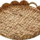 Extra Large Round Ottoman Table Tray 19.7" with Handles - Handmade Wicker Serving Hand Woven Tray for Farmhouse Decorative Oversized Coffee Table Trays Living Room Kitchen Counter Breakfast Scalloped
